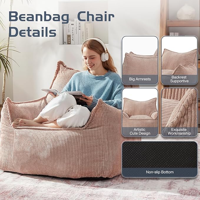Giant Bean Bag Chair Sofa for Adults Teens, Comfy Corduroy Large Bean Bag Chairs - Image 6