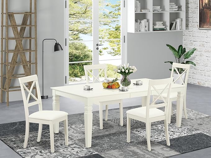 East West Furniture LGBO5-LWH-LC 5 Piece Dining Room Furniture Set Includes a - Image 2