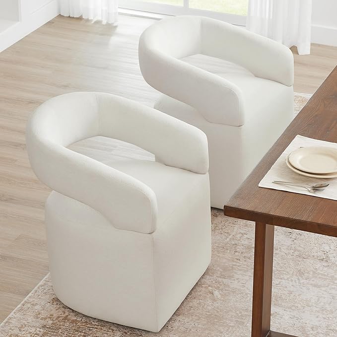 Upholstered Dining Chairs with Removable Casters Barrel Side Armchair with - Image 6