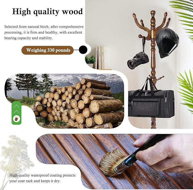 Coat Rack Stand, Solid Wooden Coat Tree - Image 3