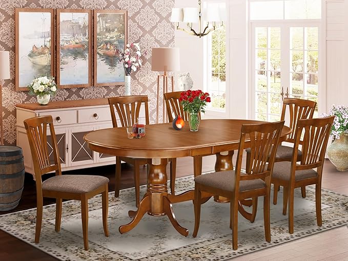 East West Furniture PLAV7-SBR-C 7 Piece Dining Table Set Consist of an Oval - Image 2
