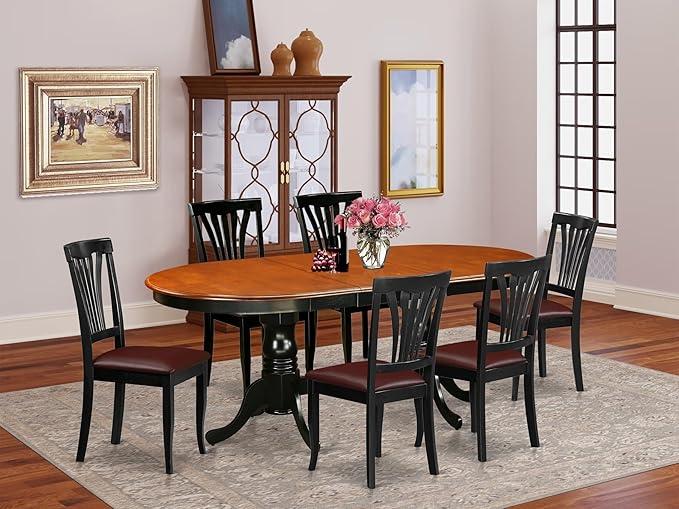 East West Furniture PLAV7-BCH-LC 7 Piece Dining Table Set Consist of an Oval - Image 2