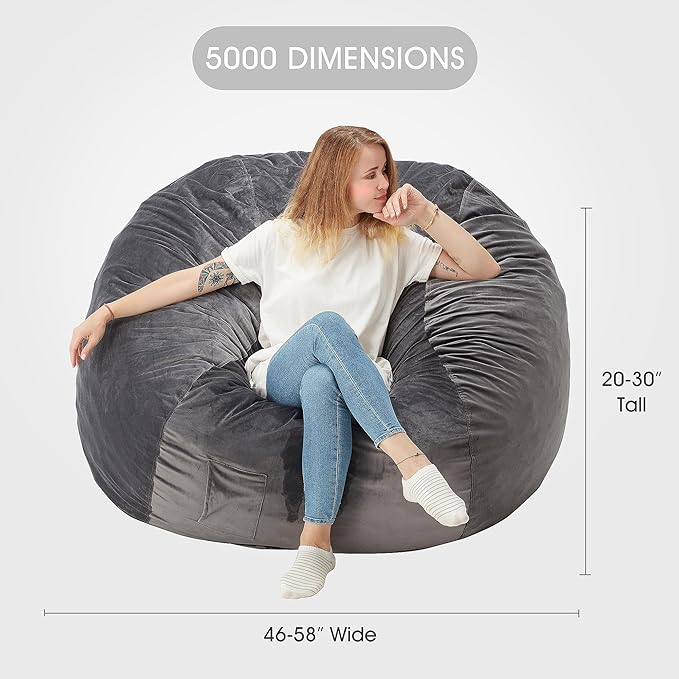 HABUTWAY Bean Bag Chair: Giant 5' Memory Foam Furniture Bean Bag Chair - 5Ft - Image 3