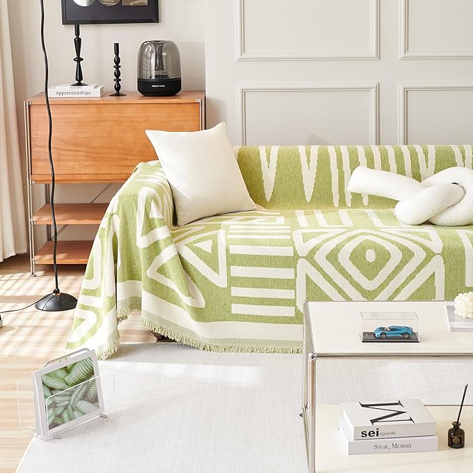HANDONTIME Green Sofa Covers Chenille Couch Covers Universal Sofa Cover Boho by HANDONTIME