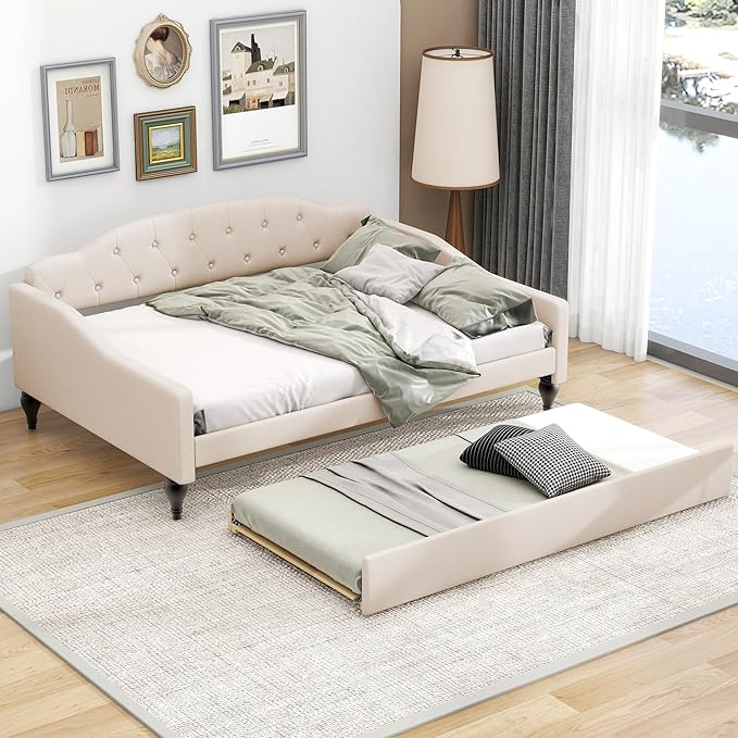 Full Size Linen Upholstered Tufted Daybed - Image 4
