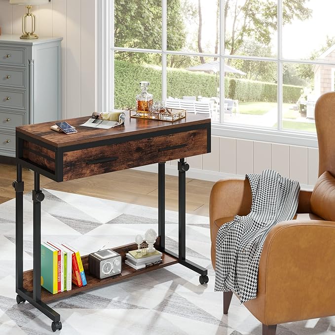 Tribesigns Portable Desk with Drawers, Mobile Laptop Desk with Wheels, Sofa - Image 4
