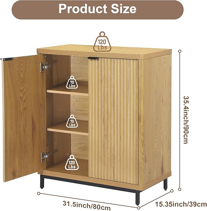 Buffet Cabinet with Storage Accent Sideboard Modern Credenza with 2 Doors & 3 - Image 2