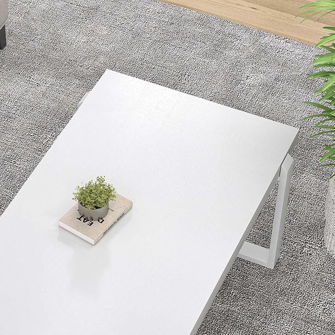 FOLUBAN White Coffee Table, Modern Rustic Wood and Metal Center Table, - Image 6