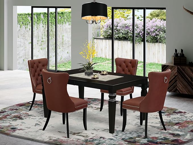 East West Furniture LGDA5-BLK-26 5 Piece Dining Table Set Includes a Rectangle - Image 2