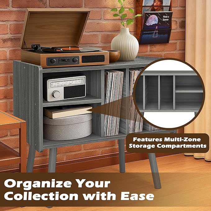 Record Player Stand with Vinyl Storage, Wooden Record Player Table with 5 - Image 5