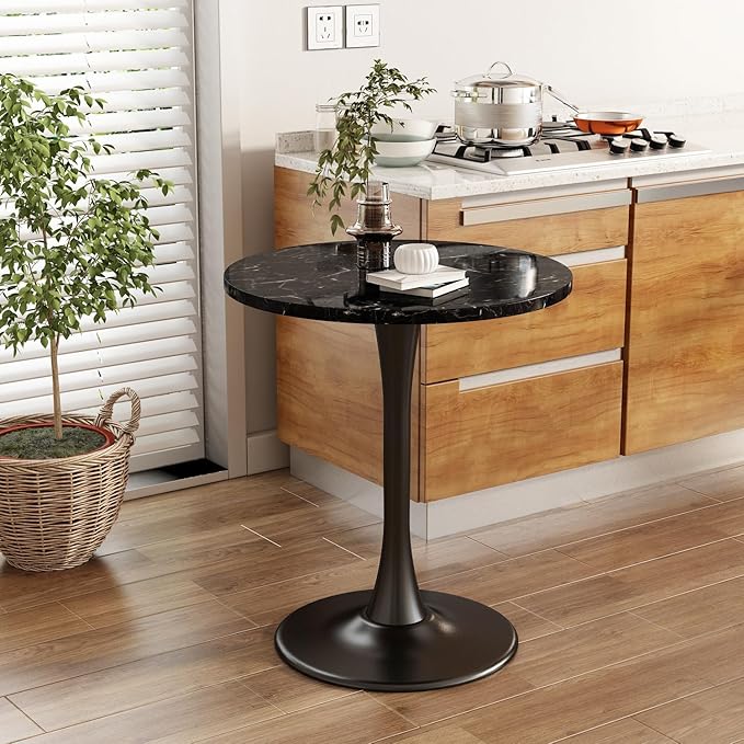 Black Round Table Modern Dining Table Marble Texture Tulip Round Kitchen Table - Image 4