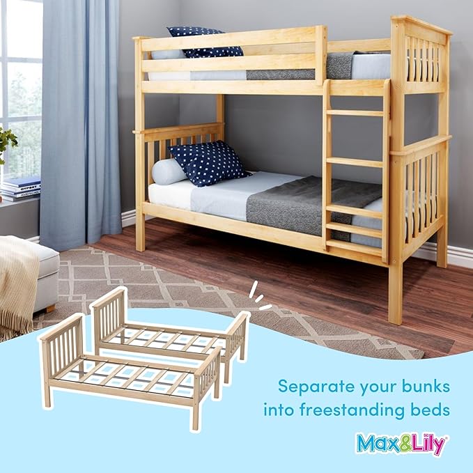Max & Lily Bunk Bed Twin over Twin, Solid Wood Bunk Bed Frame - Image 8