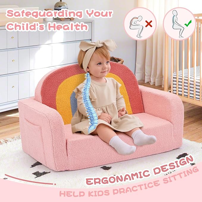 Extra Wide Kids Couch, 2-in-1 Soft Toddler Couch - Image 6