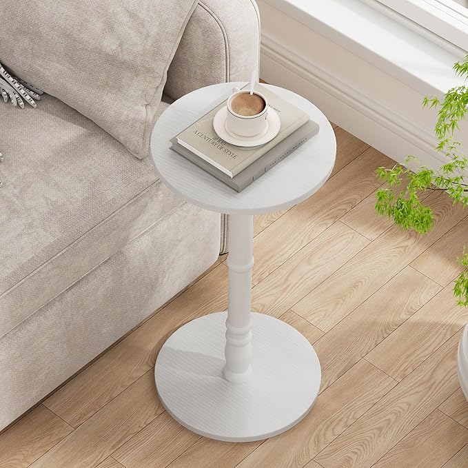 Round Side Table, Solid Wood Pillar - Image 9
