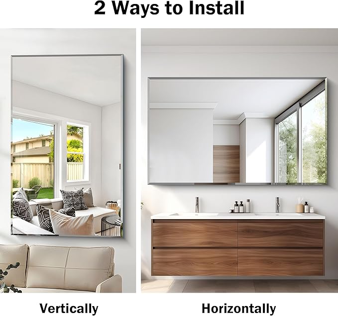 60x36 Large Beveled Mirror, Frameless Beveled Bathroom Mirrors - Image 5