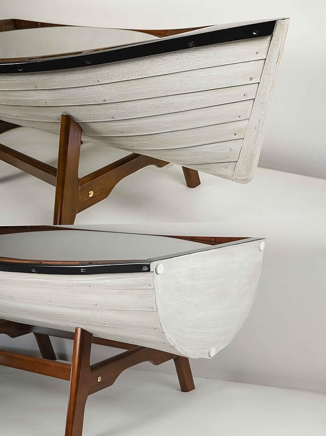 SAILINGSTORY Wooden Boat Coffee Table Boat Bookshelf Coastal Coffee Table - Image 7