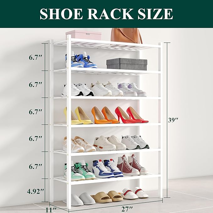 Smiry Shoe Rack, 6 Tier Bamboo Shoe Organizer, Stackable Free Standing Wooden - Image 2
