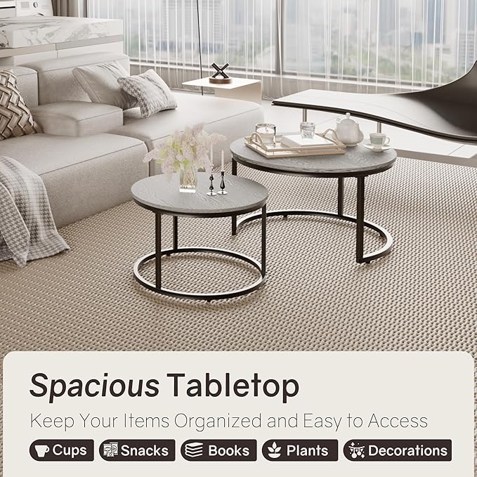 Nesting Tables Set of 2, 31.5" Round Coffee Table, Small Nesting Coffee Table - Image 4
