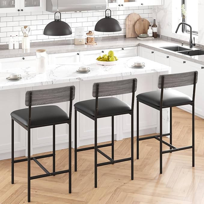 GarveeHome Bar Stools Set of 2, Upholstered Height Bar Stools - Image 3