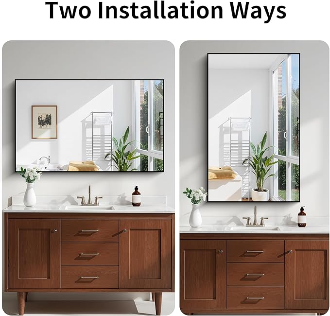 KOCUUY Black Rectangle Mirror, Large Black Wall Mounted Mirror, Metal Framed - Image 7