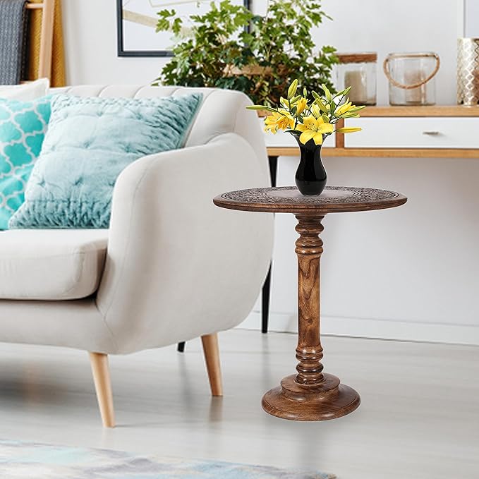 Lightnpro Hand-Carved Wooden Pillar Table - Image 4