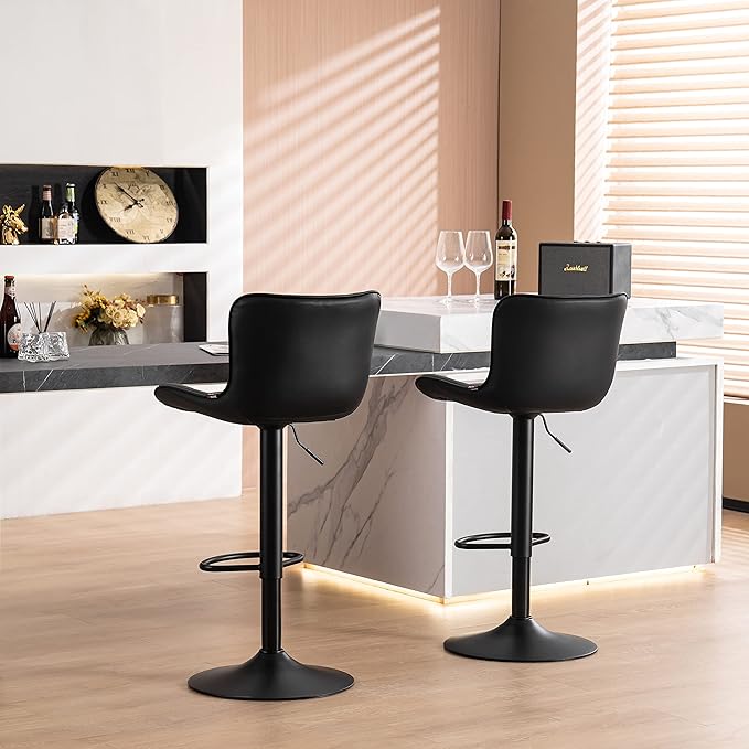 YOUNUOKE Bar Stools Set of 2 Black Barstools Adjustable Counter Height Stools - Image 5