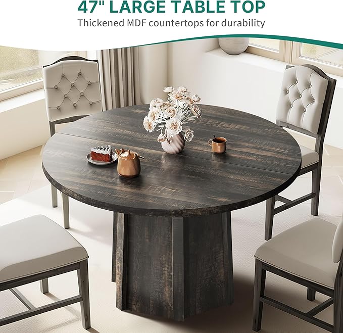 DWVO 47" Round Dining Table for 4-6 People Farmhouse Industrial Dinning Room - Image 3