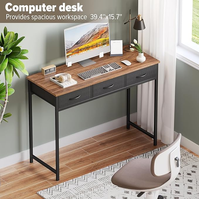 WOHOMO Computer Desk with Drawers, 39.3 Inch Bedroom Desk with Storage - Image 4