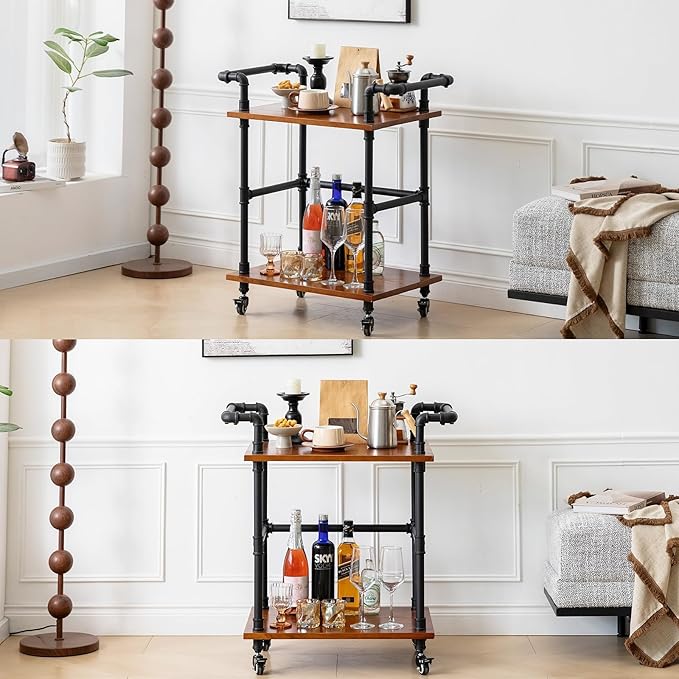Industrial Pipe Bar Carts/Serving Carts/Kitchen Carts/Wine Rack Carts on Wheels - Image 7