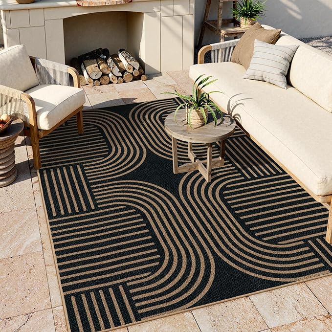 Lahome Modern Geometric Outdoor Easy Jute Rug, 5x7 Patio Living Room Rug Large by Lahome