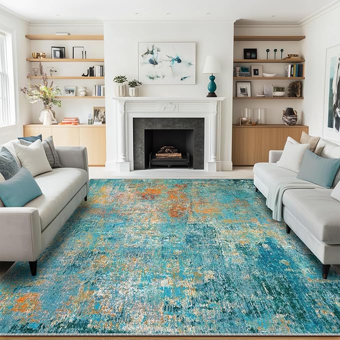 Washable Area Rugs 9'x12' Non-Slip Modern Abstract Soft by RELEANY