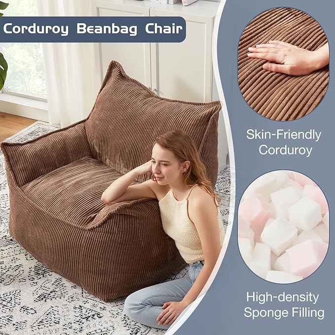 Giant Bean Bag Chair Sofa for Adults Teens, Comfy Corduroy Large Bean Bag Chairs - Image 5
