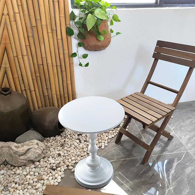 Benkyo White Round End Side Table Modern Metal Pedestal Spindle Side Tables - Image 2
