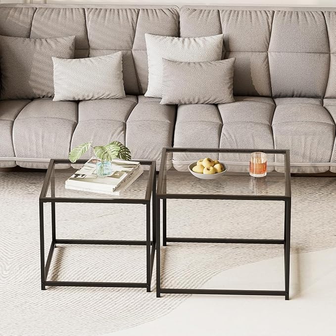 Garden 4 you Coffee Table Set of 2, Modern Glass Nesting Table, Metal Frame - Image 8