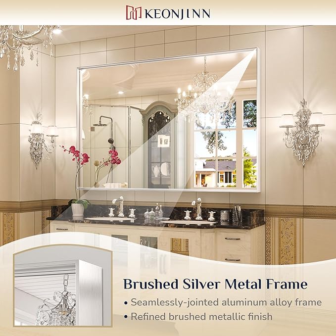 Keonjinn Silver Bathroom Mirror 60” x 40” Large Wall Rectangle Mirror - Image 6