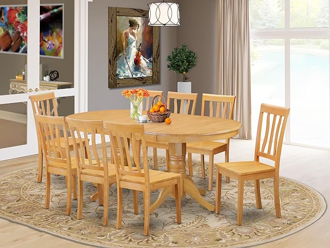 East West Furniture VAAN9-OAK-W 9 Piece Modern Dining Table Set Includes an - Image 2