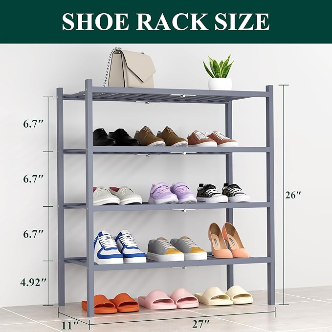 Smiry Shoe Rack, 4 Tier Thick Bamboo Shoe Organizer, Stackable Free Standing - Image 2
