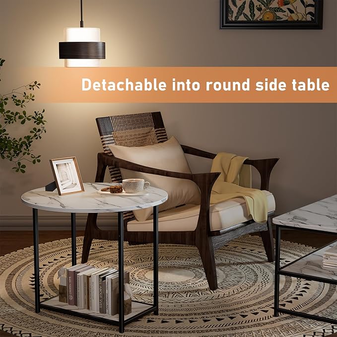 WOHOMO 48IN Faux Marble Wood Coffee Table - Image 5