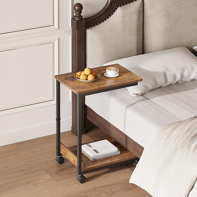 Side Table, C Table with 2-Tier Storage Shelf, End Table TV Tray with Metal - Image 4