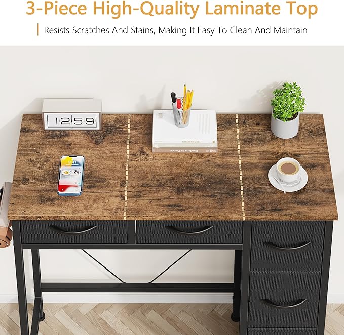 Small Desk with 5 Fabric Drawers, 33 Inch Computer Desk - Image 5