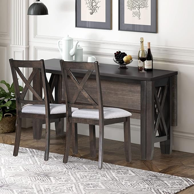 Ball & Cast 6-Piece Dining Table Set, Rectangular Dining Room Foldable Table - Image 3