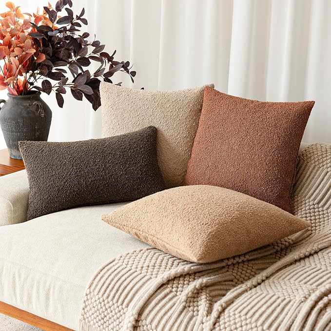 Foindtower Pack of 2 Textured Boucle Throw Pillow Covers Accent Solid Pillow - Image 7