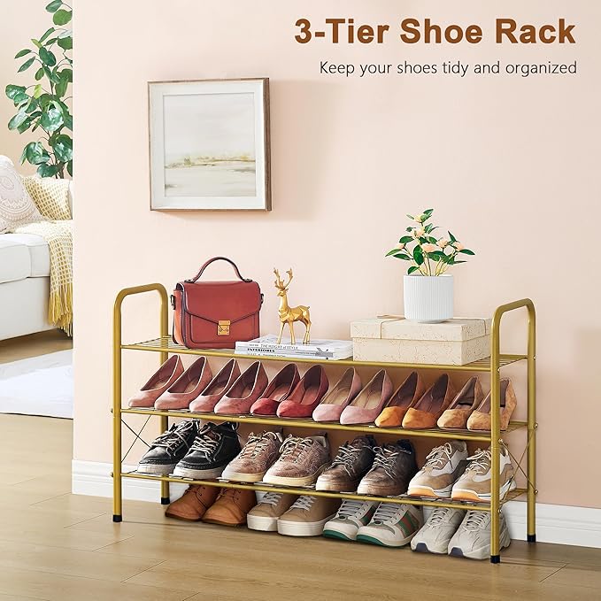 Hoctieon 3 Tier Mesh Style Shoe Rack, Entryway Shoe Shelf, Shoe Storage - Image 4