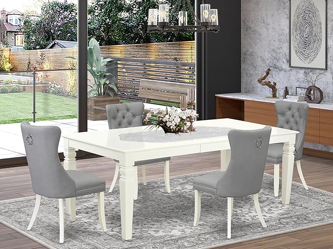East West Furniture LGDA5-LWH-27 5 Piece Dining Room Set Contains a Rectangle - Image 2