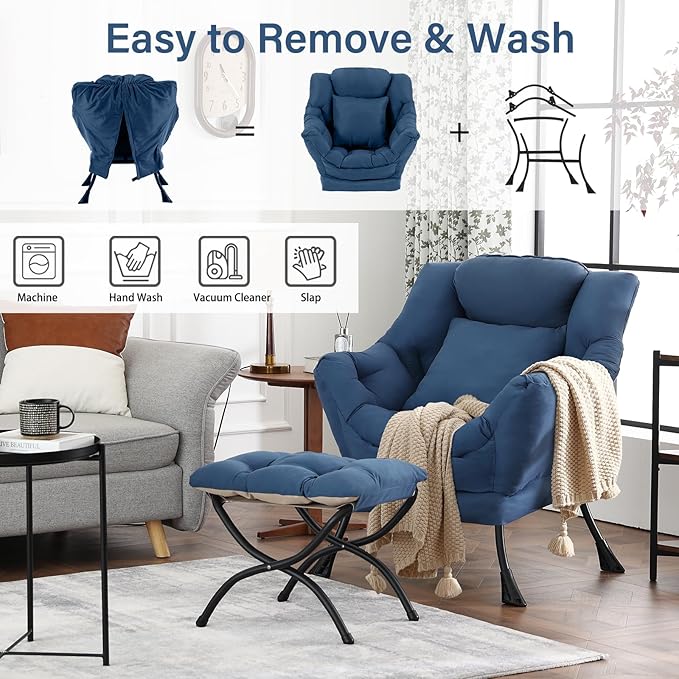 Lazy Chair with Ottoman, Reading Chair with a Pillow, Leisure Sofa Armchair - Image 5