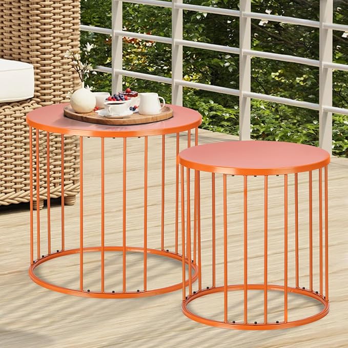 LEWIS&WAYNE Outdoor Side Table Set of 2, Metal Circle Accent End Tables - Image 2