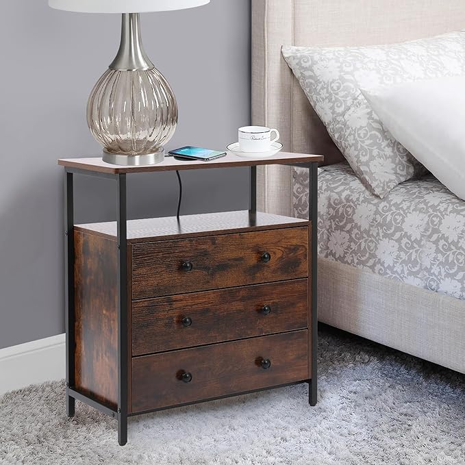 3 Wooden Drawers Nightstand, 27 Inch Wide Night Stand Set 2 - Image 2
