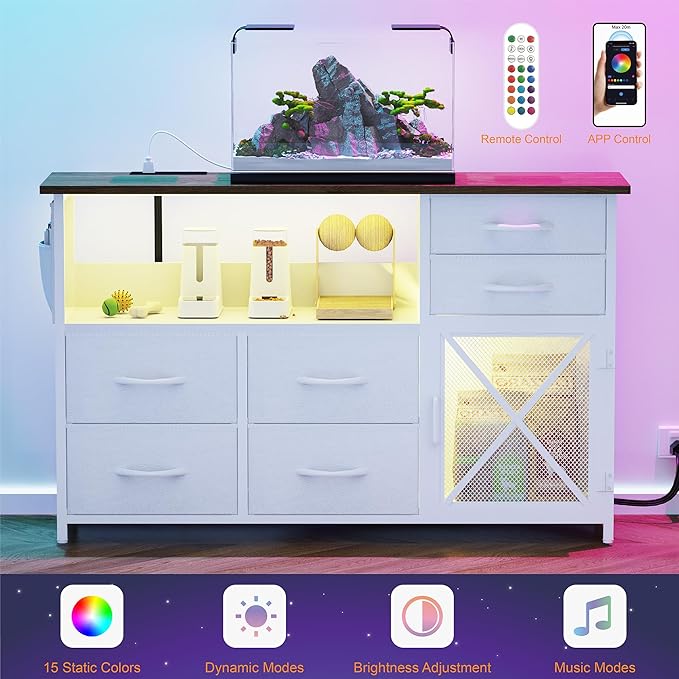 Dresser for Bedroom with LED Lights, TV Stand with Charging Station for 50 inch - Image 6