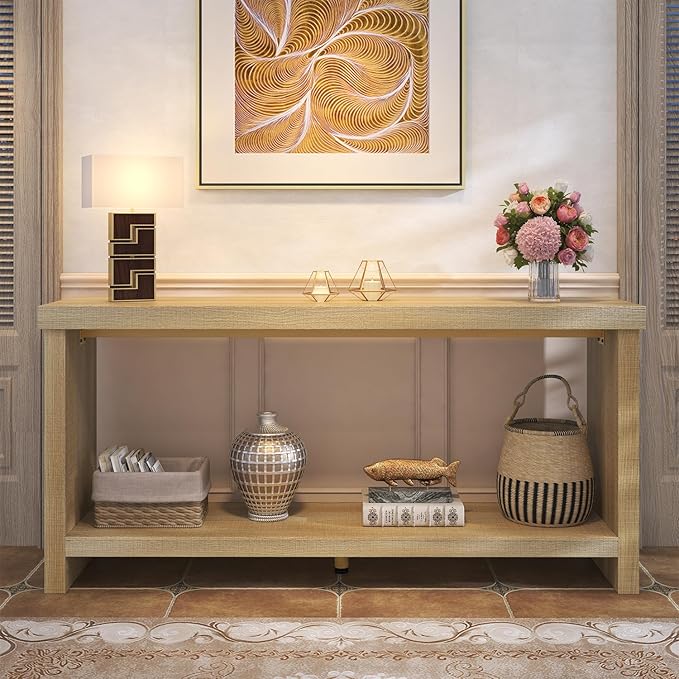 63 Inches Narrow Console Table, 2-Tier Long Sofa Tables Behind Couch Table - Image 7