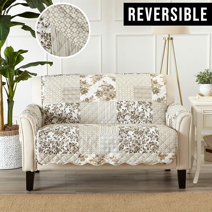 Great Bay Home Patchwork Scalloped Printed Furniture Protector Stain Resistant - Image 2